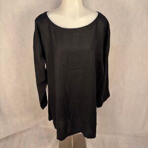 Eileen Fisher Black 100% Organic Linen Tunic Dress XL Minimalist